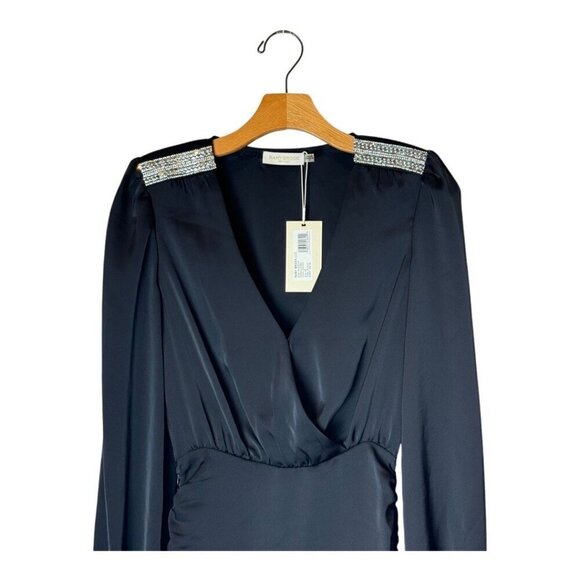 Ramy Brook Dress Women 00 Black Satin Rhinestone Embellished Foxy Mini Cocktail - Picture 4 of 15